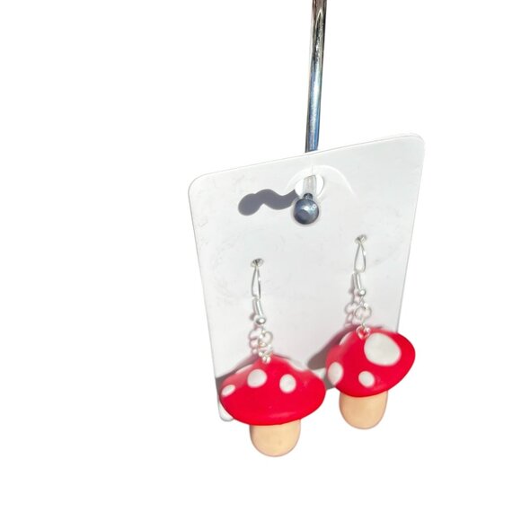 Handmade with love Jewelry - Red Mushrooms with White Dots Dangling Earrings